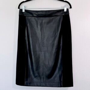 CATHERINE MALANDRINO Black Pencil Skirt with Faux Leather Front Panel